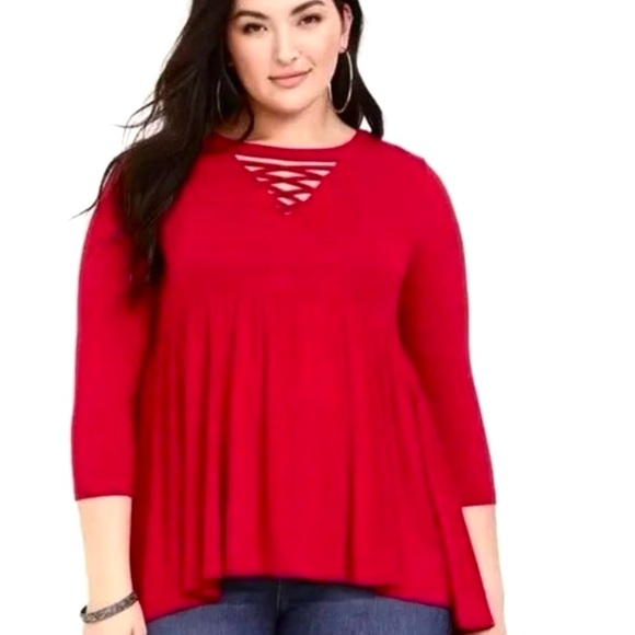 🌟SALE🌟🌺TORRID SUPER SOFT KNITS Choker Criss Cross Front Babydoll Top🌺 - Picture 16 of 16